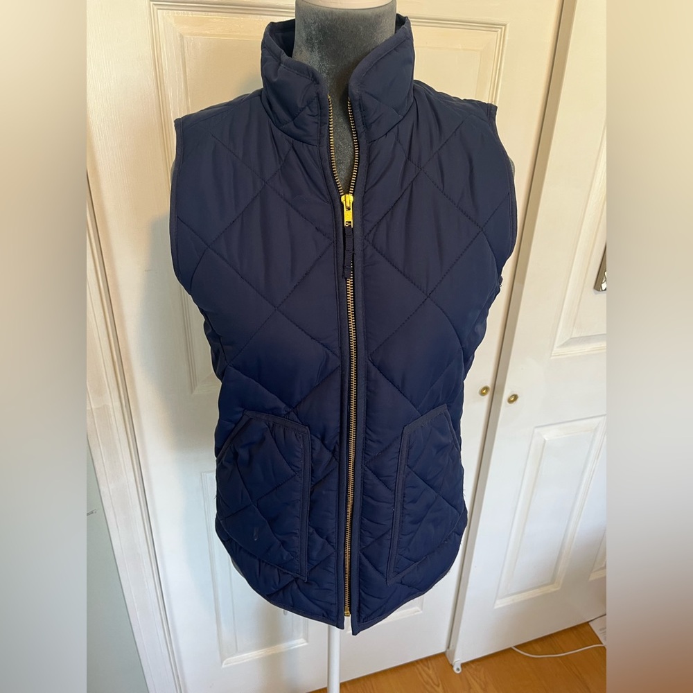 J. Crew Navy Quilted Sleeveless Puffer Vest with Gold Zipper